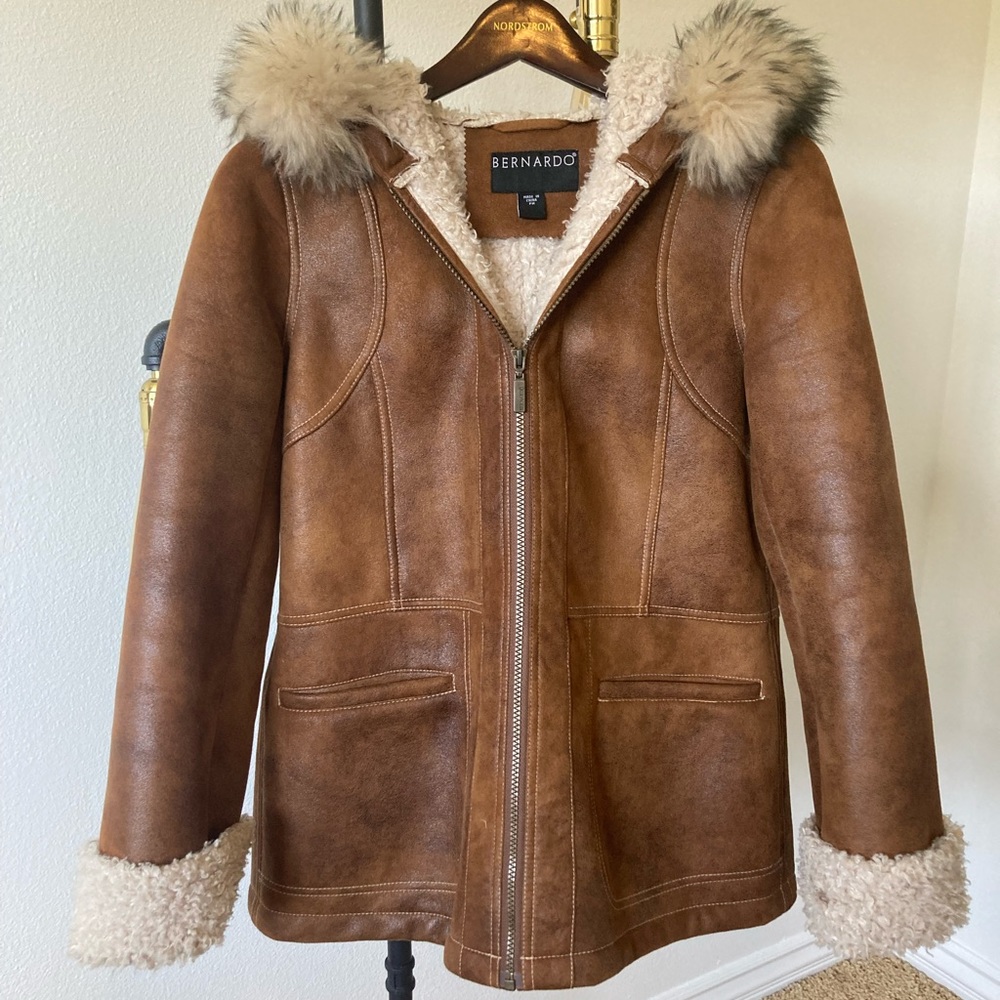 Bernardo Faux Leather Fleece Wool Fur Jacket